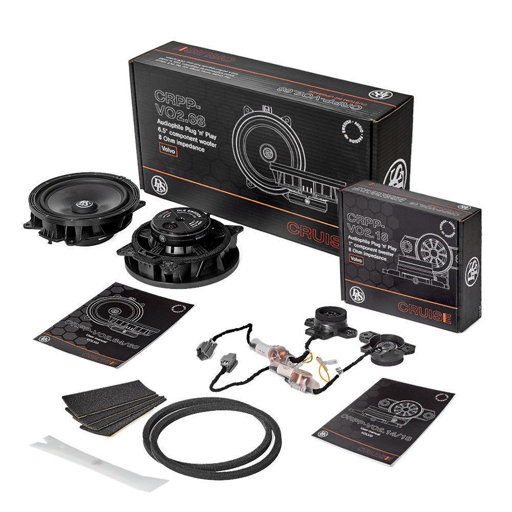 DLS Baksystem till Volvo 2014> med komponenter för ljuduppgradering.