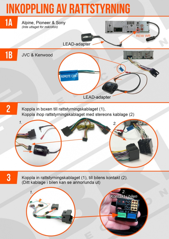 Installationsguide för rattstyrning till Volkswagen 1-DIN och GAS MAX M140-BTX.