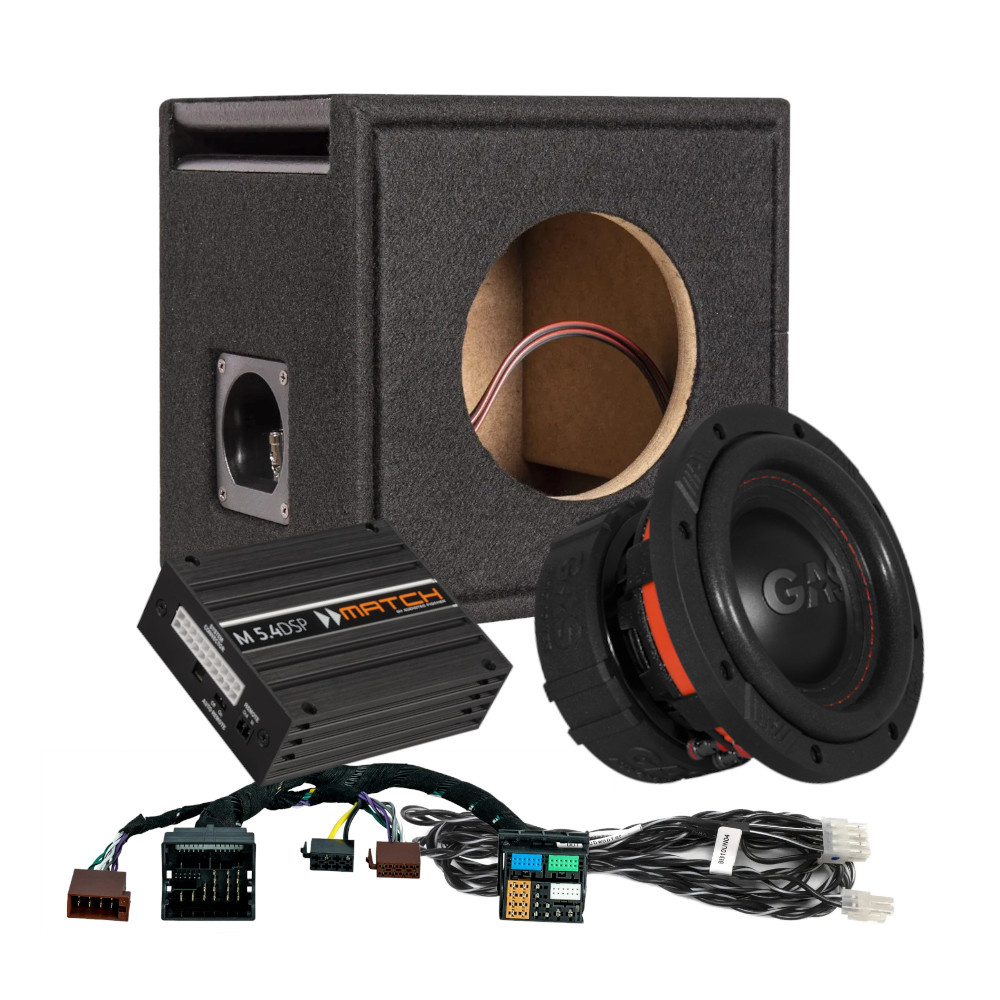 Ljudsystem för VW T6/T6.1 med förstärkare och subwoofer.