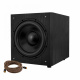 System One W120 aktiv subwoofer, svart + subwooferkabel En svart aktiv subwoofer med en subwooferkabel.