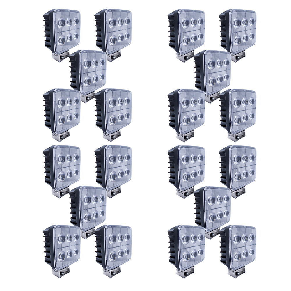 20-pack NIZLED W36RF arbetsljus, 36W, fyrkantiga lampor i rader.