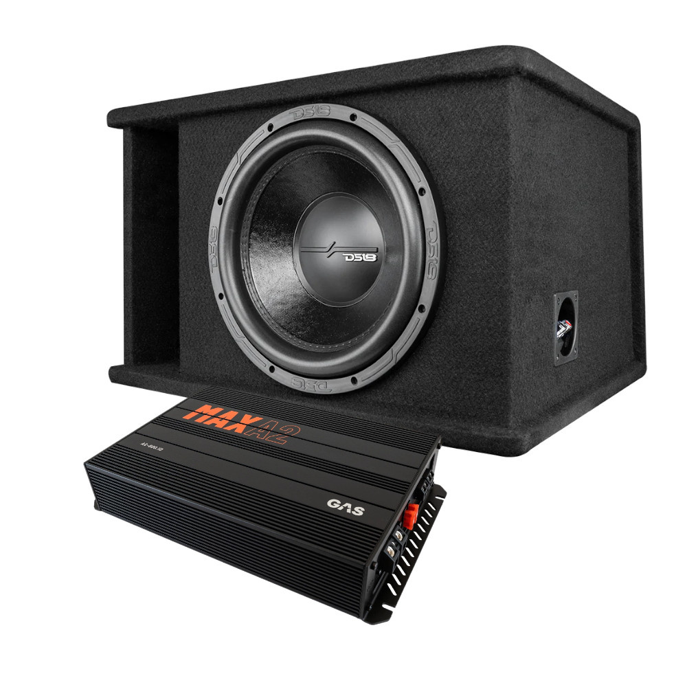 Baslåda med subwoofer och ljudförstärkare.