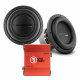 2-pack DS18 ZXI10.4D & Bass Habit SPL ELITE 2100.1D, baspaket Två subwoofers och en förstärkare i röd design.