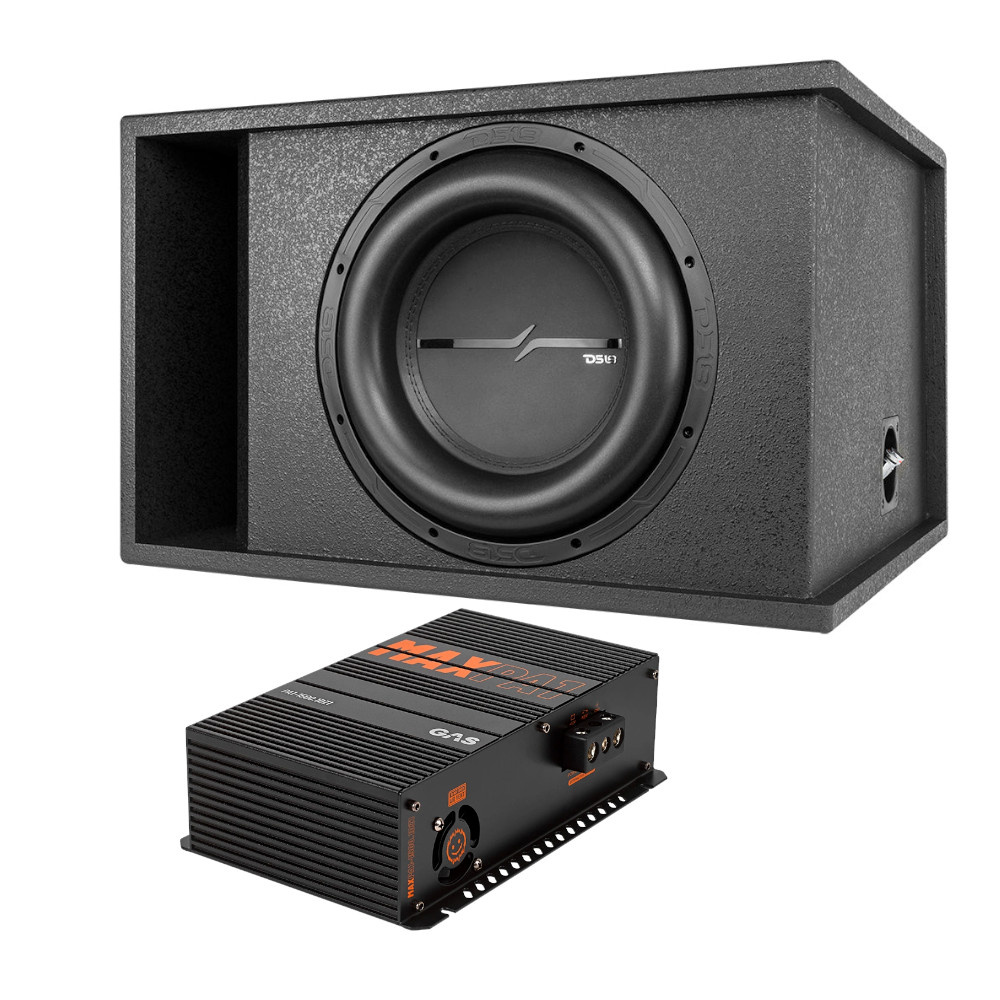 Subwooferlåda med förstärkare, designad för bilaudio.