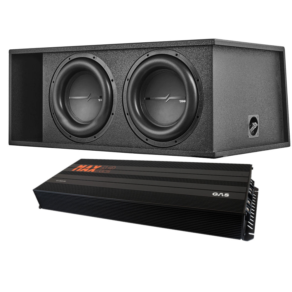 Baslåda med två element och förstärkare för kraftfull ljudåtergivning.