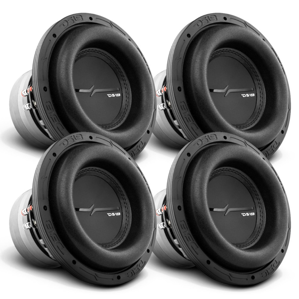 Fyra stycken 8-tums långslagiga baselement i svart.